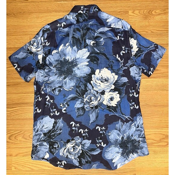 RALPH LAUREN Purple Label 100% Linen Blue Floral Made In Italy Shirt Men's Sz XL - Picture 2 of 5